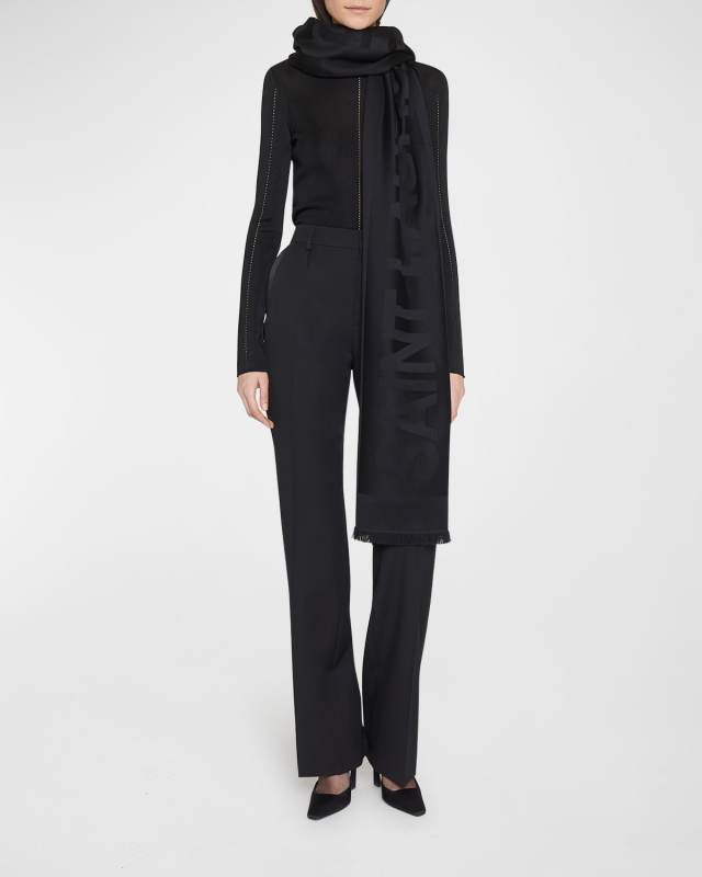 Jacquard Logo Fringe Wool Scarf